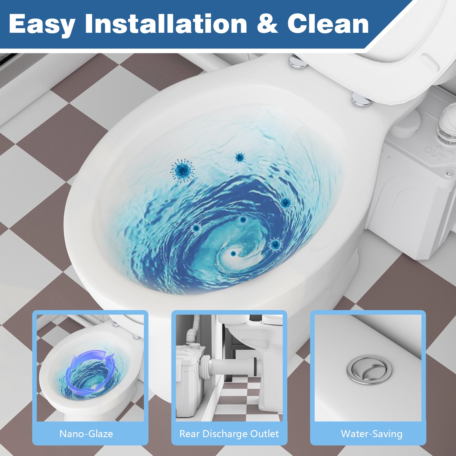 Easy-Installing 700W Macerator Toilet in White Color LS-FLO700 PatioZones